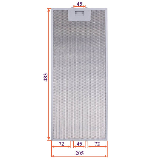 Cooker Hood Grease Filter (metal) 205x483x8mm (under latches, universal)