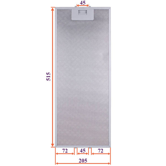 Cooker Hood Grease Filter (metal) 205x515x8mm (under latches, universal)