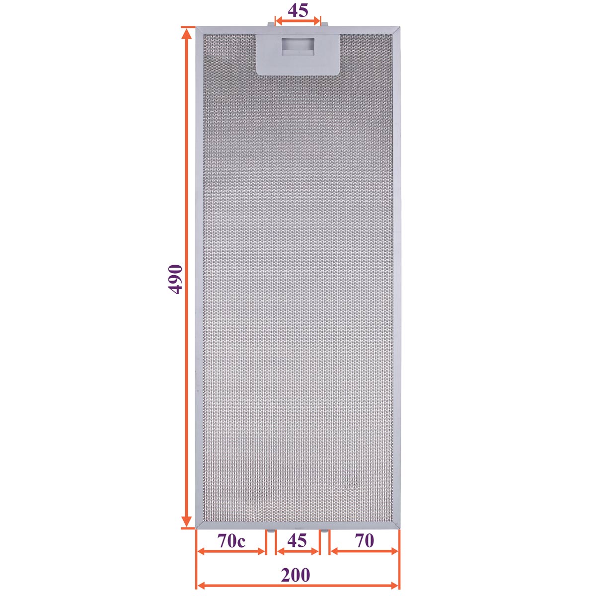 Cooker Hood Grease Filter (metal) 200x490x8mm (under latches, universal)