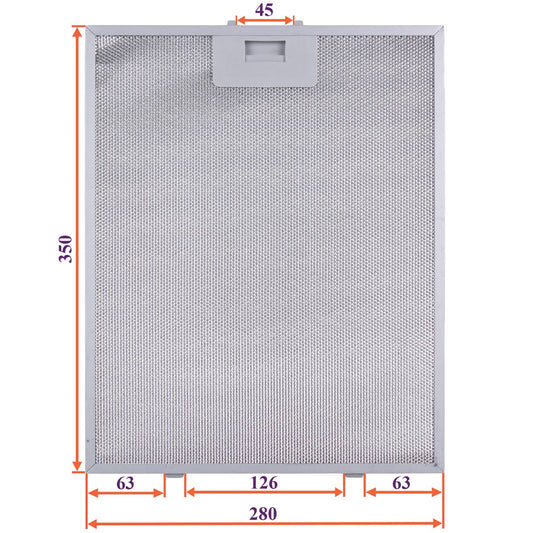 Cooker Hood Grease Filter (metal) 280x350x8mm (under latches, universal)