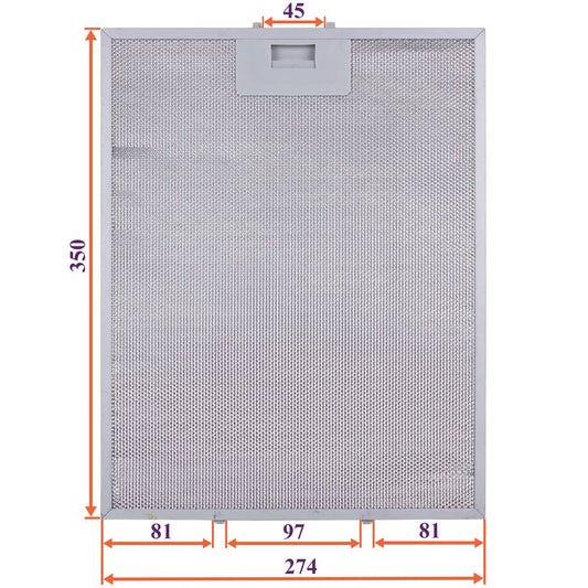 Cooker Hood Grease Filter (metal) 274x350x8mm (under latches, universal)