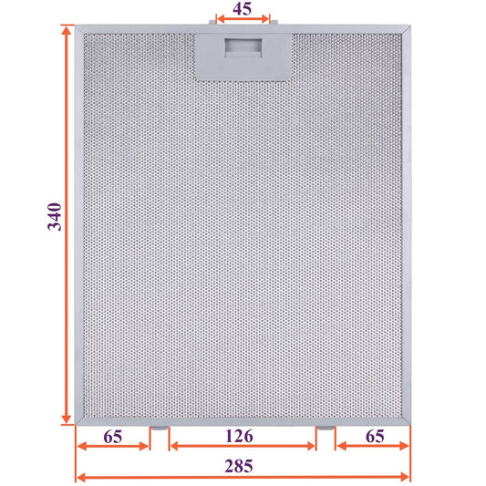 Cooker Hood Grease Filter (metal) 285x340x8mm (under latches, universal)