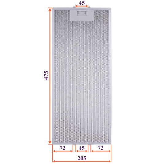 Cooker Hood Grease Filter (metal) 205x475x8mm (under latches, universal)