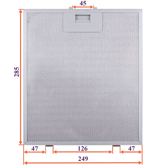 Cooker Hood Grease Filter (metal) 249x285x8mm (under latches, universal)