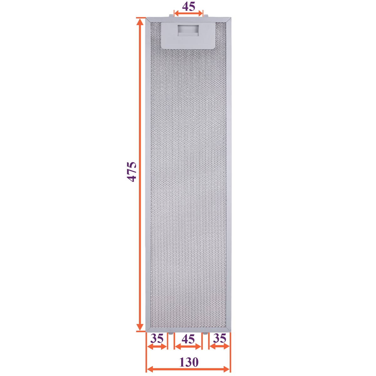 Cooker Hood Grease Filter (metal) 130x475x8mm (under latches, universal)