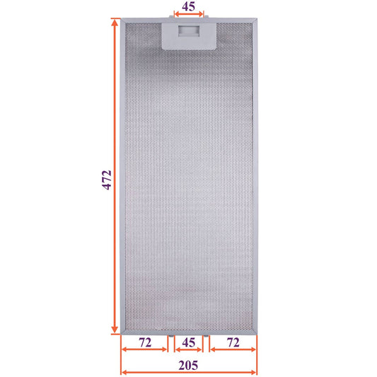 Cooker Hood Grease Filter (metal) 205x472x8mm (under latches, universal)