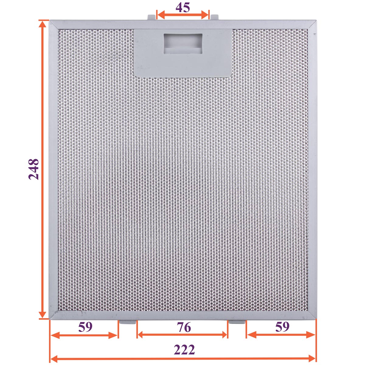 Cooker Hood Grease Filter (metal) 248x222x8mm (under latches, universal)