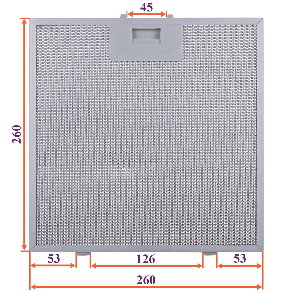 Cooker Hood Grease Filter (metal) 260x260x8mm (under latches, universal)