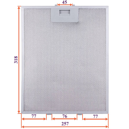 Cooker Hood Grease Filter (metal) 257x318x8mm (under latches, universal)