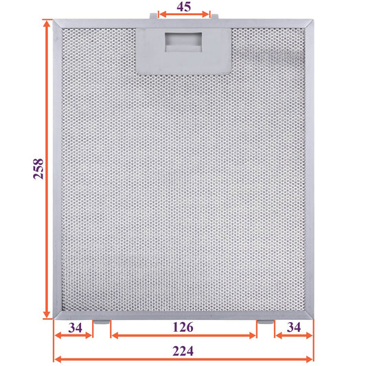 Cooker Hood Grease Filter (metal) 258x224x8mm (under latches, universal)