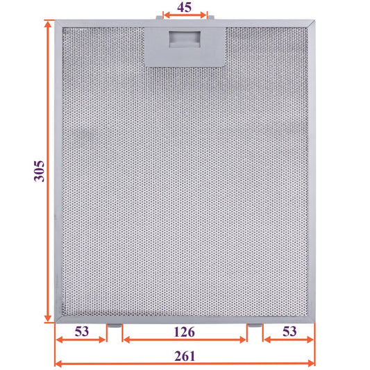 Cooker Hood Grease Filter (metal) 261x305x8mm (under latches, universal)