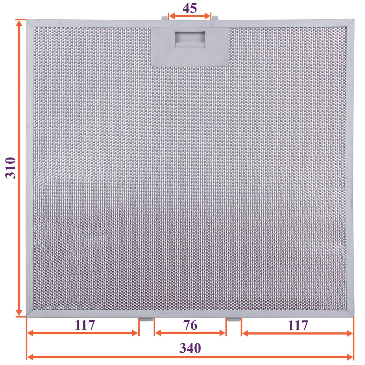 Cooker Hood Grease Filter (metal) 340x310x8mm (under latches, universal)