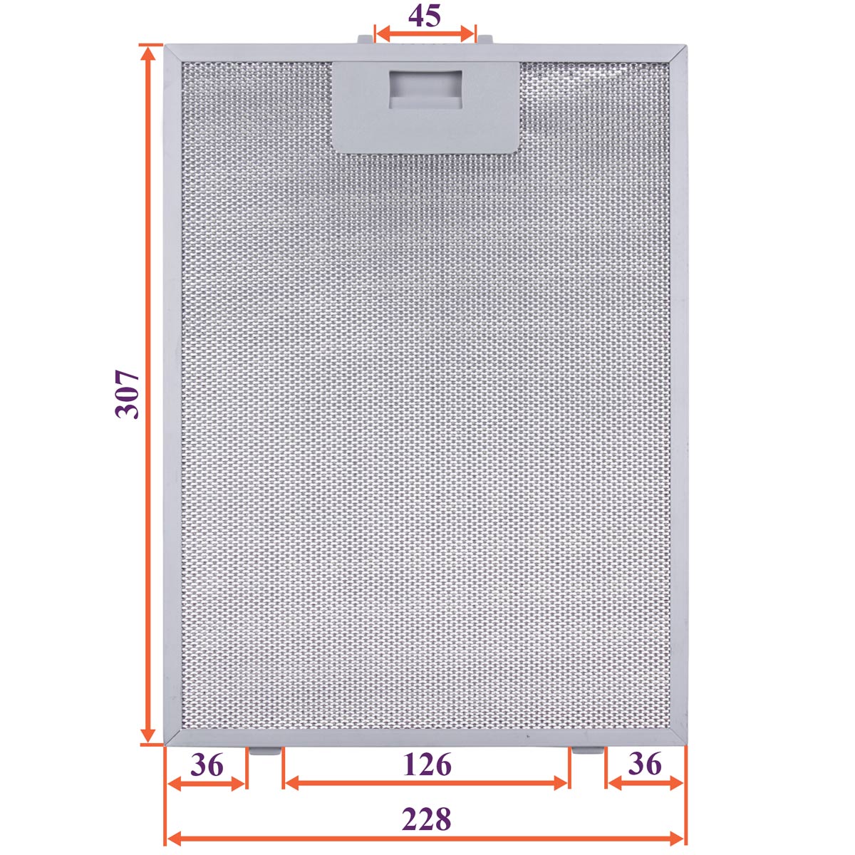 Cooker Hood Grease Filter (metal) 307x228x8mm (under latches, universal)