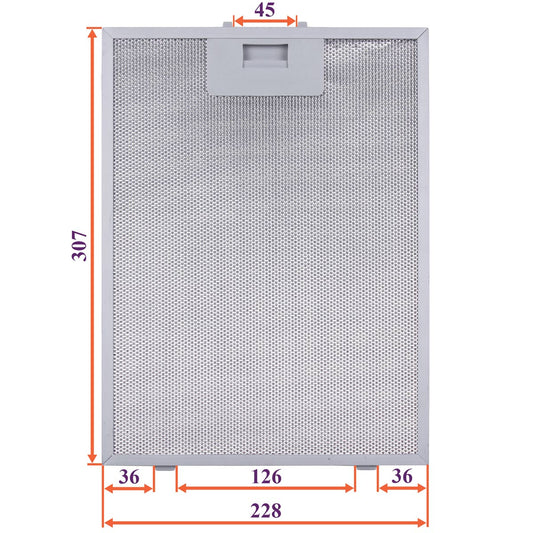 Cooker Hood Grease Filter (metal) 307x228x8mm (under latches, universal)