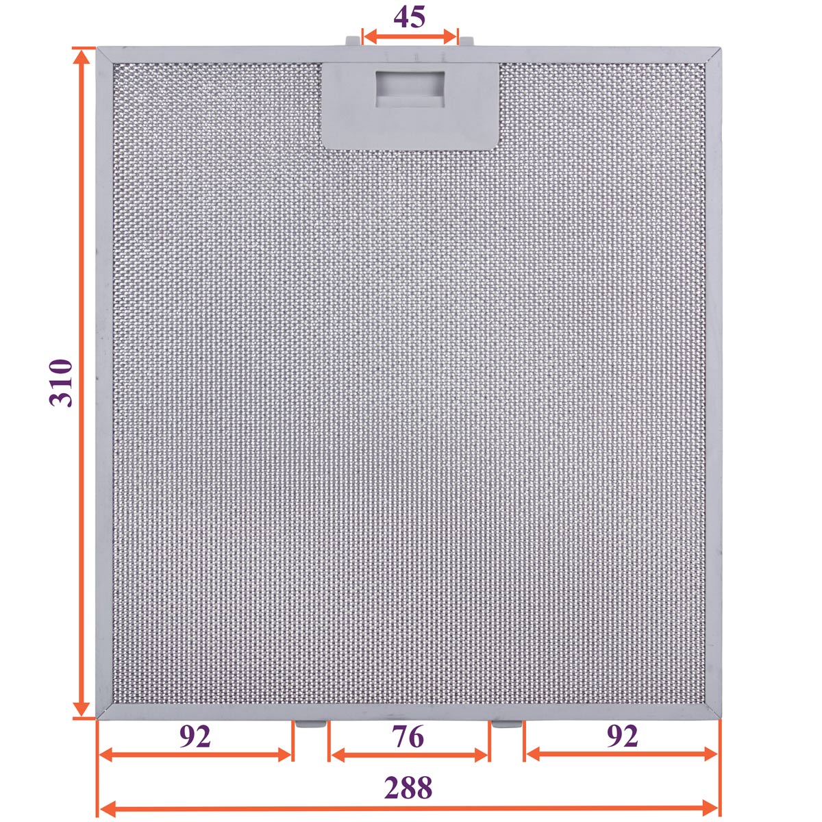 Cooker Hood Grease Filter (metal) 310x288x8mm (under latches, universal)