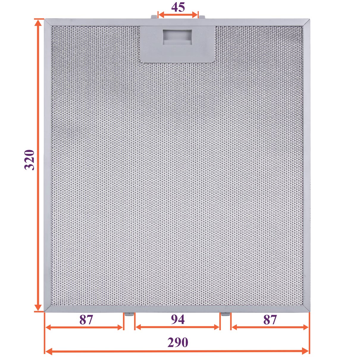 Cooker Hood Grease Filter (metal) 320x290x8mm (under latches, universal)