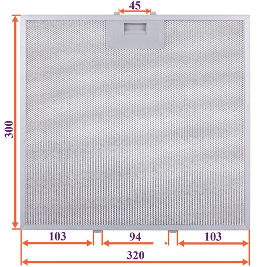 Cooker Hood Grease Filter (metal) 300x320x8mm (under latches, universal)