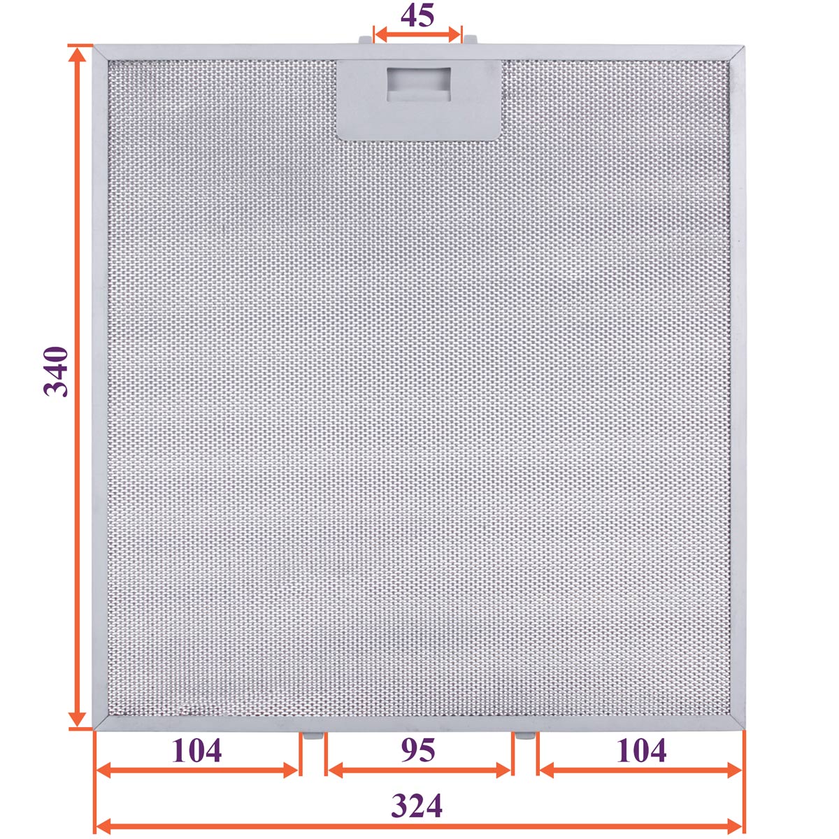 Cooker Hood Grease Filter (metal) 340x324x8mm (under latches, universal)