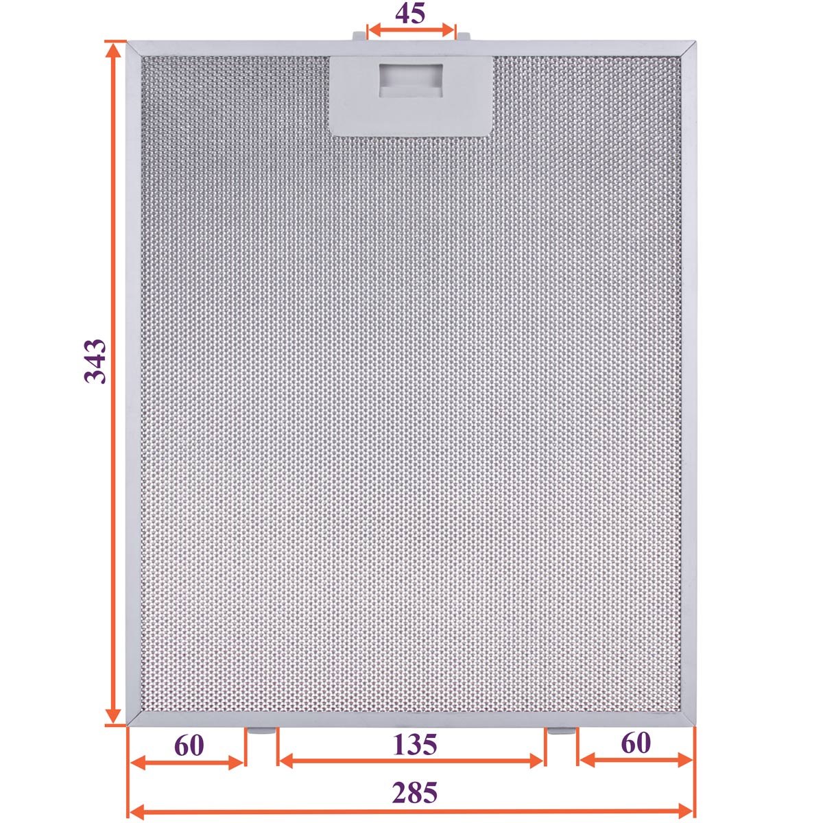 Cooker Hood Grease Filter (metal) 343x285x8mm (under latches, universal)