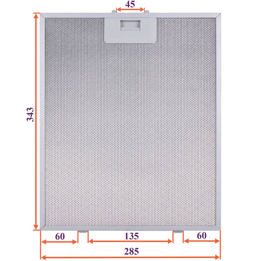 Cooker Hood Grease Filter (metal) 343x285x8mm (under latches, universal)