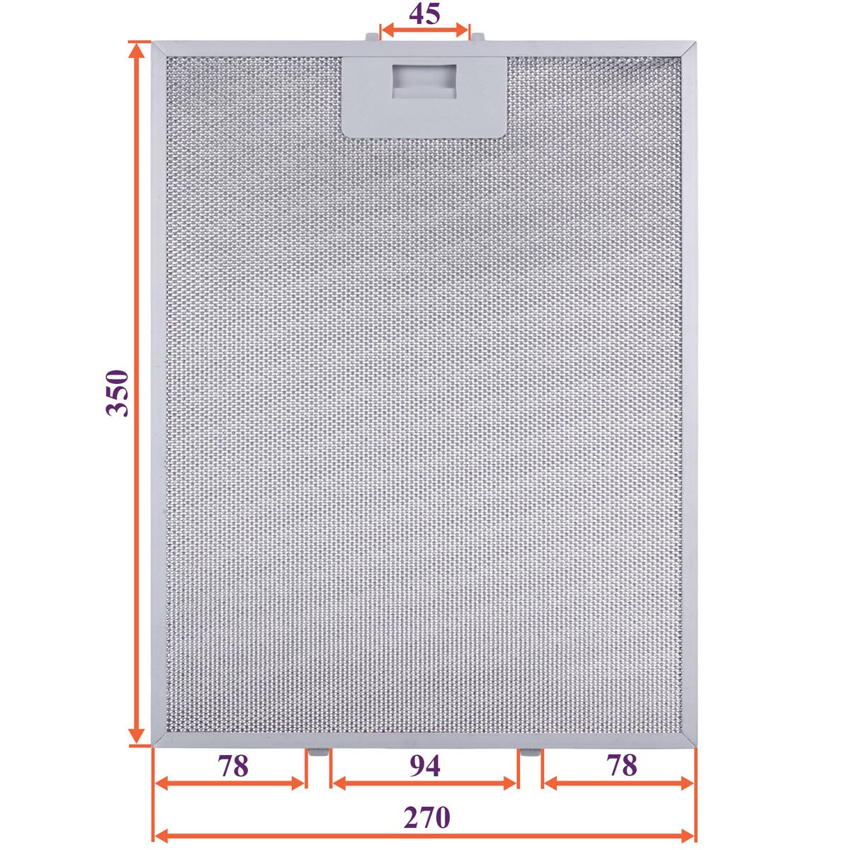 Cooker Hood Grease Filter (metal) 350x270x8mm (under latches, universal)