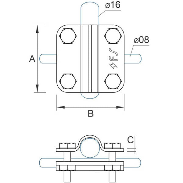 Clamp rod D=16mm/wire D=8-10mm galvanized steel 04/168.2 OC