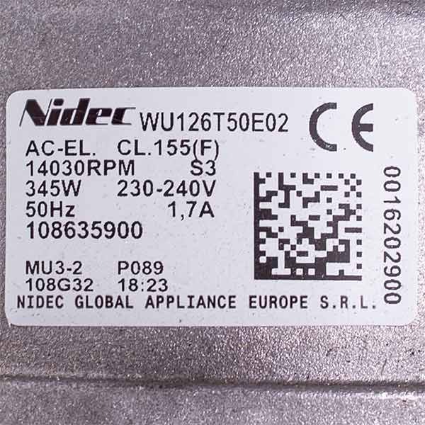 Motor for Automatic Washing Machine Electrolux 8581086359008 Nidec 14030 RPM 240V 345W