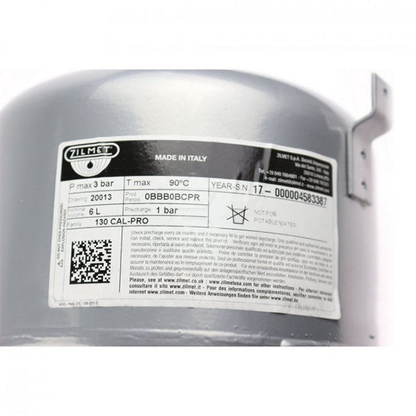 Expansion Tank Zilmet 6 L 1/2'' for Gas Boiler Fondital Victoria Compact, Nova Florida Vela Compact 6VASOESP20