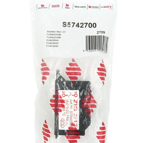 Ignition Transformer ZIG 2/12 for Gas Boiler Saunier Duval Themaclassic, Combitec, Isofast, Isomax S5742700