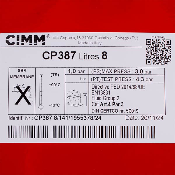 Expansion Tank Cimm CP387 8 l 3/8''  for Gas Boiler Compatible with Baxi Eco, Luna, Main, Westen Quasar, Pulsar 5663880