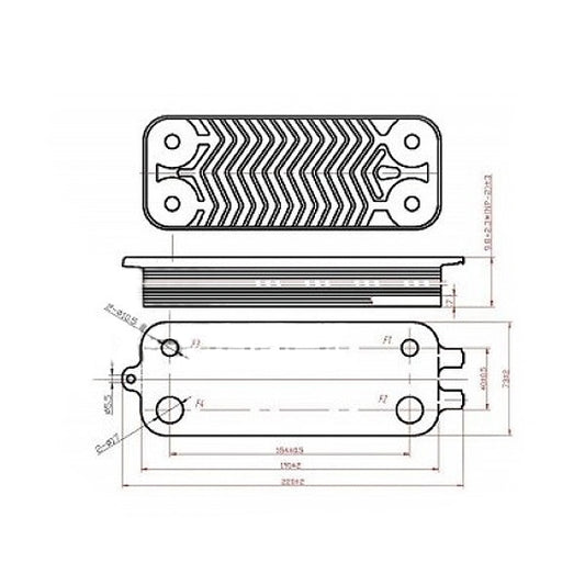 DHW Plate Heat Exchanger (16 plates) for Gas Boiler Buderus Logamax U072, Bosch Gas 6000 87186446250