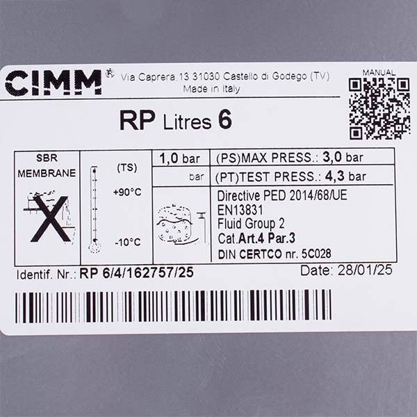 Expansion Tank Cimm RP 6 l 3/8" for Gas Boiler Compatible with Ferroli Domiproject, Divatech, FEReasy 39819570