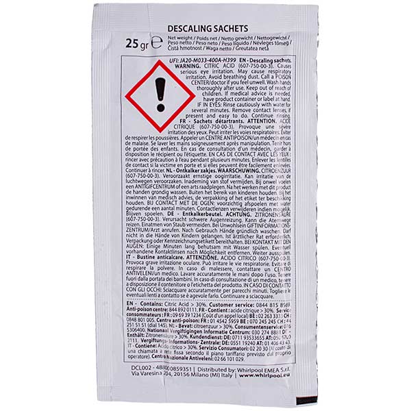 Decalcifier and Coffee Fat Remover for Coffee Machines Wpro C00859352 8 packs x25g