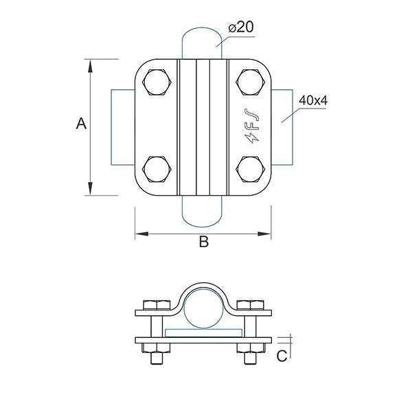 Clamping bar D=16-20mm/strip 40mm galvanized steel 44/20.3 OS