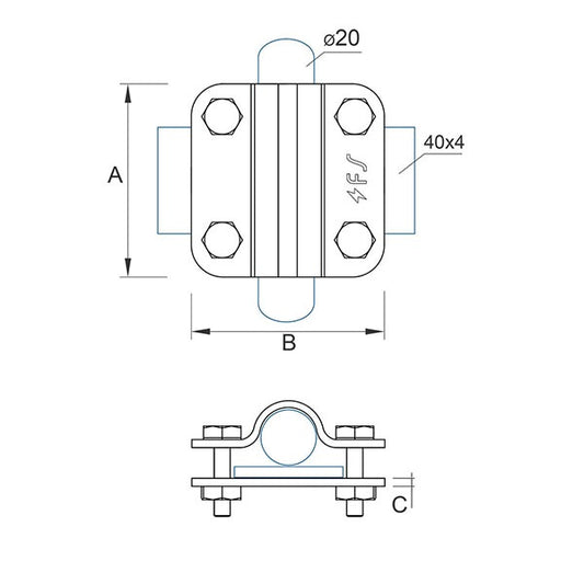 Clamping bar D=16-20mm/strip 40mm galvanized steel 44/20.3 OS