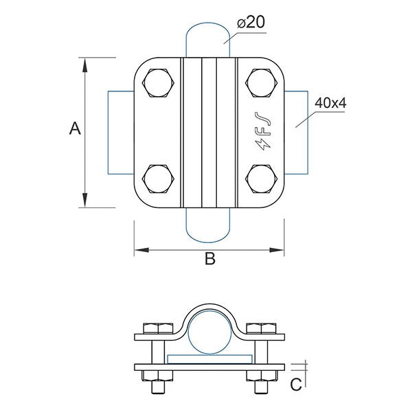 Clamp rod D=16-20mm/wire D=8-10mm galvanized steel 44/208.2 OS