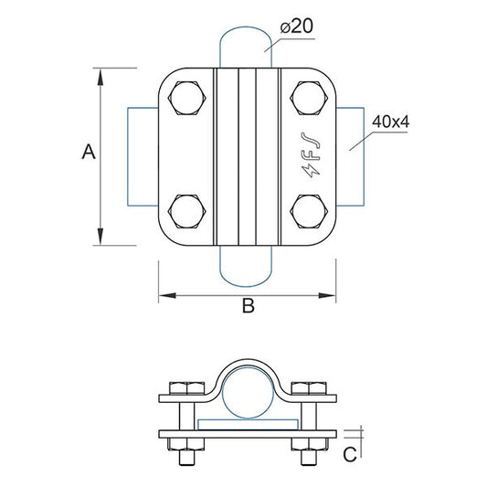 Clamp rod D=16-20mm/wire D=8-10mm galvanized steel 44/208.2 OS