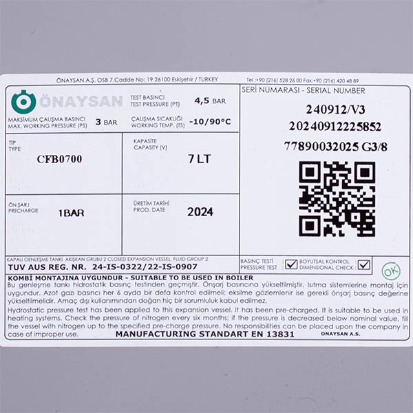 Expansion Tank Onaysan 7 l for Gas-fired Boiler Compatible with Baxi/Westen 5668370