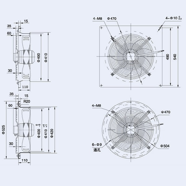 Axial Fan Weiguang YWF4D-400-S 380V 1380rpm 3400 m3/h_4