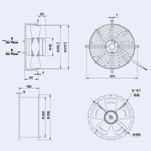 Axial Fan Weiguang YWF4E-250-S-92/25-G 220V 1380rpm 730 m3/h_2