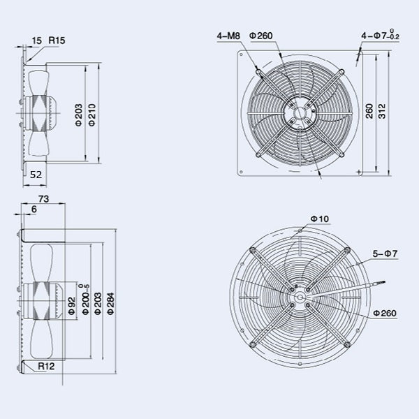 Axial Fan Weiguang YWF2E-200-B-92/15-G 220V 2300rpm 780 m3/h_3