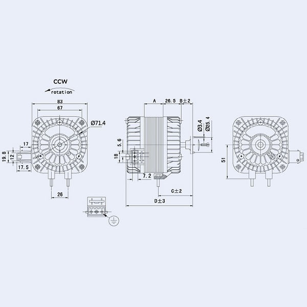 Weiguang Shaded Pole Motor YZF 16-25-18/26 16W 220V 1300rpm 760 м3/h_2